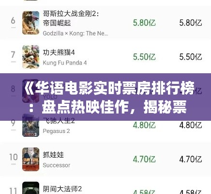 《华语电影实时票房排行榜：盘点热映佳作，揭秘票房风云》