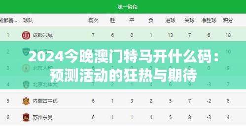 2024今晚澳门特马开什么码：预测活动的狂热与期待