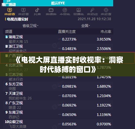 《电视大屏直播实时收视率：洞察时代脉搏的窗口》