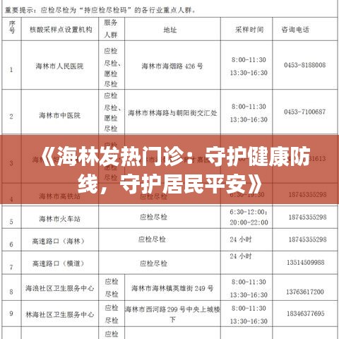 《海林发热门诊：守护健康防线，守护居民平安》