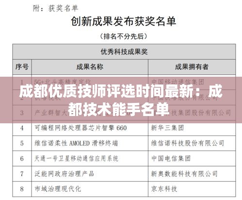 成都优质技师评选时间最新：成都技术能手名单 