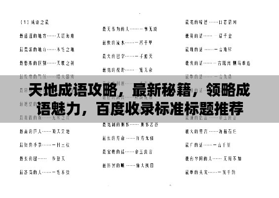 天地成语攻略，最新秘籍，领略成语魅力，百度收录标准标题推荐