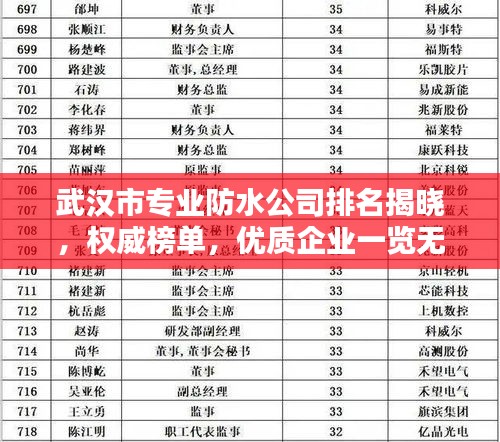 武汉市专业防水公司排名揭晓，权威榜单，优质企业一览无余！
