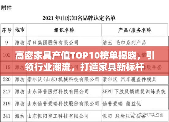 高密家具产值TOP10榜单揭晓，引领行业潮流，打造家具新标杆