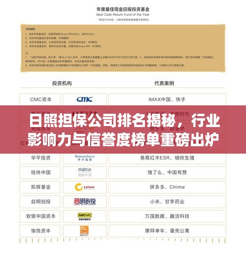 日照担保公司排名揭秘，行业影响力与信誉度榜单重磅出炉！