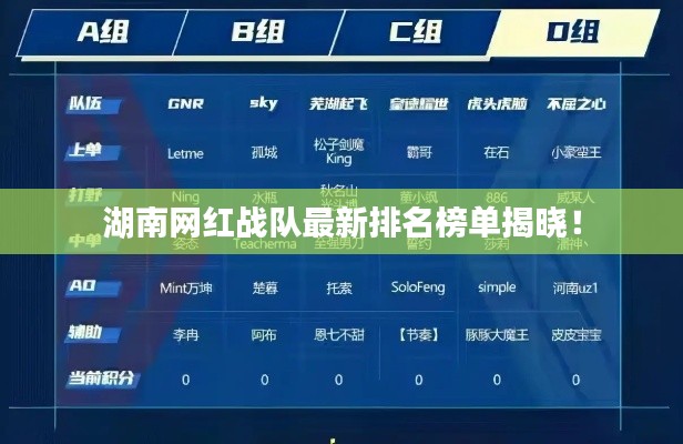 湖南网红战队最新排名榜单揭晓！