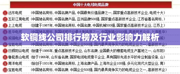 软铜线公司排行榜及行业影响力解析