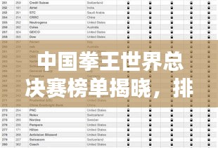 中国拳王世界总决赛榜单揭晓，排名与深远影响力分析