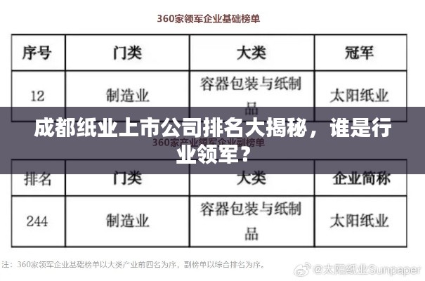 成都纸业上市公司排名大揭秘，谁是行业领军？