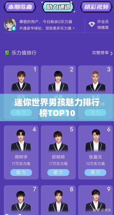 迷你世界男孩魅力排行榜TOP10