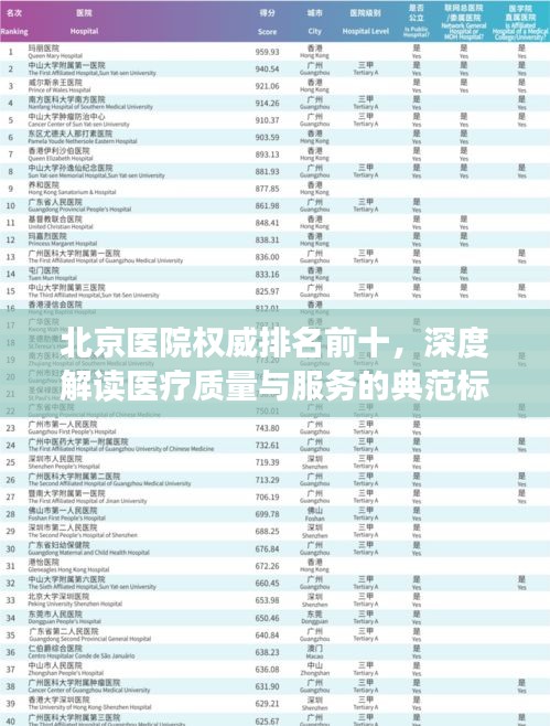 北京医院权威排名前十，深度解读医疗质量与服务的典范标杆