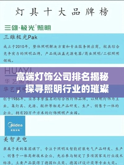 高端灯饰公司排名揭秘，探寻照明行业的璀璨明珠企业