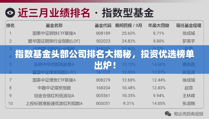 指数基金头部公司排名大揭秘，投资优选榜单出炉！
