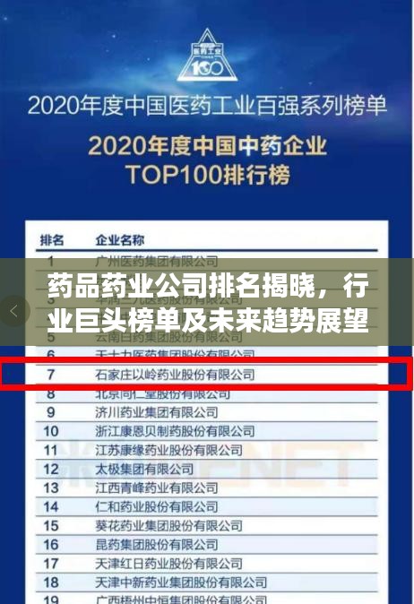 药品药业公司排名揭晓，行业巨头榜单及未来趋势展望