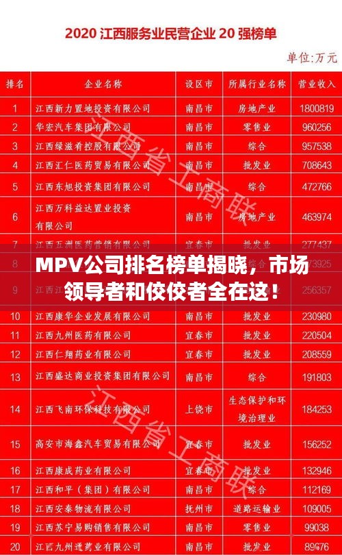 MPV公司排名榜单揭晓，市场领导者和佼佼者全在这！