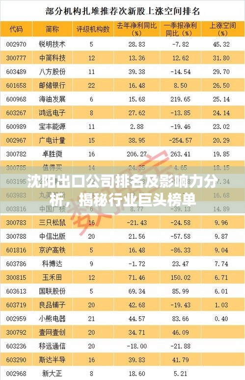 沈阳出口公司排名及影响力分析，揭秘行业巨头榜单