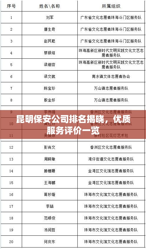 昆明保安公司排名揭晓，优质服务评价一览