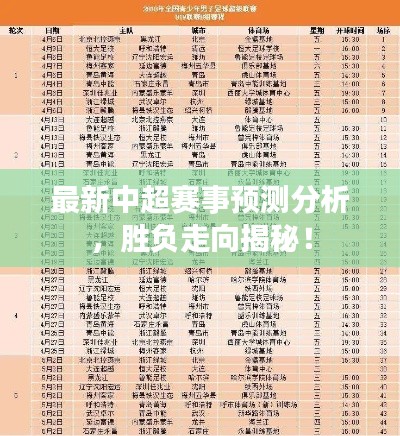 最新中超赛事预测分析，胜负走向揭秘！