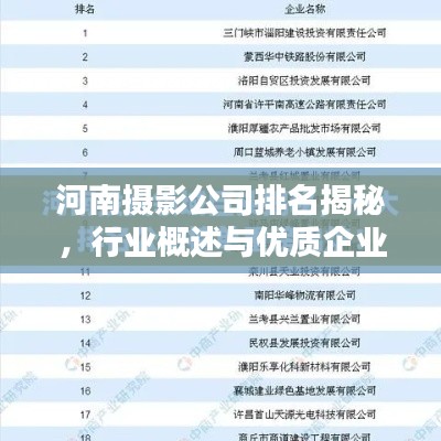 河南摄影公司排名揭秘，行业概述与优质企业盘点