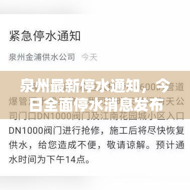 泉州最新停水通知，今日全面停水消息发布