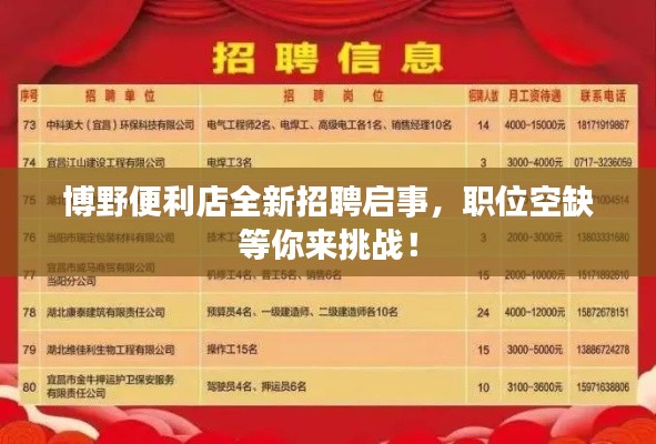 博野便利店全新招聘启事，职位空缺等你来挑战！