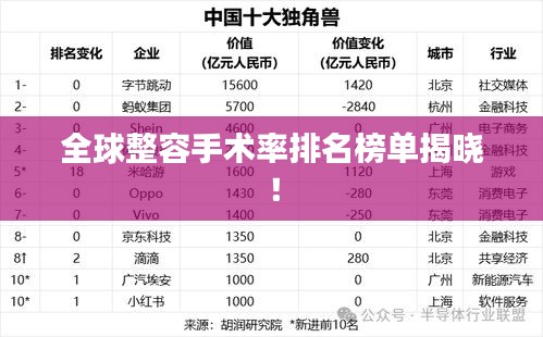 全球整容手术率排名榜单揭晓！