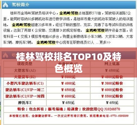 桂林驾校排名TOP10及特色概览